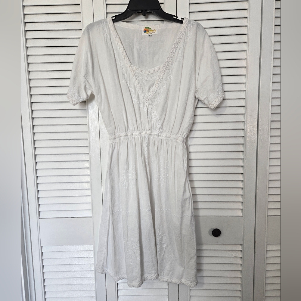White Short Sleeve Cotton Dress